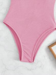 SHEIN Swim 纯色吊带连体泳衣，适合度假和海滩穿着 - 淺粉色 - 查看 6