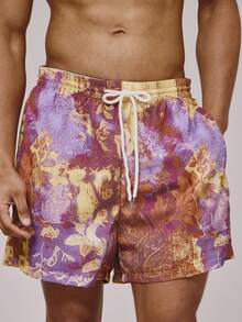 Musero 全印花弹力抽绳腰带泳裤，带口袋细节，春夏必备泳池沙滩泳装 - 彩色 - 查看 1