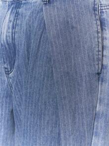 Musero Pinstripe Denim Trousers Baggy Straight Leg Button Fastening Jeans Only Autumn Winter - Light Wash - View 6