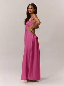 MUSERA Ruched Bust Extreme Wide Leg Jumpsuit Summer Vacation Boho Summer Vacation Wear Holiday Wedding Guest Western Date Night Elegant Wedding Party - Pink - View 2