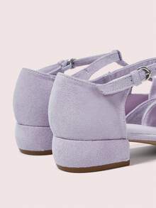 CUCCOO DOLLMOD 女士圆头绒面紫色芭蕾舞鞋款，轻盈柔美可爱甜美粗跟玛丽珍单鞋 - 紫色 - 查看 5