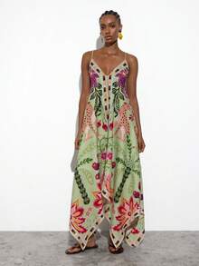 Maija 女士度假丝巾设计不对称下摆吊带连衣裙 - 彩色 - 查看 3