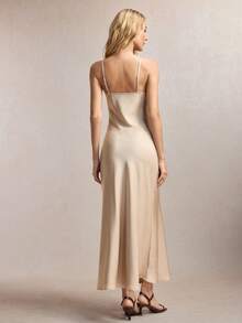 BizChic Adjustable Spaghetti Strap Draped Neck Waist Cinched Apricot Dress, Flattering, Suitable For Office, Formal Occasions, Elegant Urban Commute, Daily Casual, Romantic 90s Retro Style, Versatile For Party, Wedding Guest, Bridesmaid, Hostess, Outing, Social Events, Concerts, Graduation Ceremony, Brunch, Airport,Summer Dresses For Women - Apricot - View 3