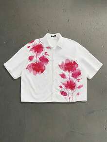 StoneGrade Áo sơ mi nam tay ngắn in họa tiết toàn thân theo phong cách đường phố - trắng - Xem 2