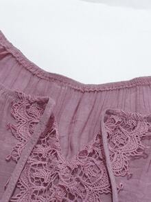 Linhara Plus Size Solid Color Short Sleeve Lace Patchwork Casual Summer T-Shirt For Women - Pink - View 4