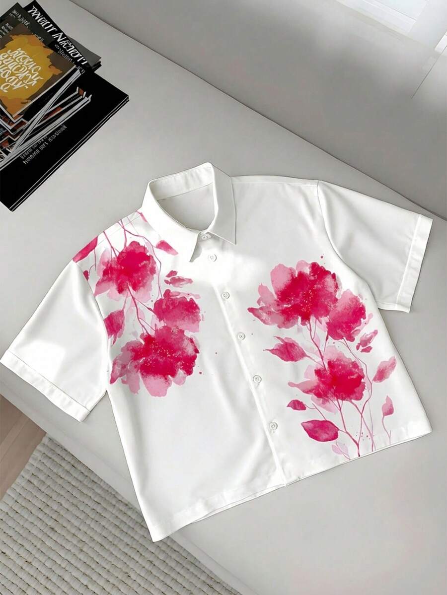 StoneGrade Áo sơ mi nam tay ngắn in họa tiết toàn thân theo phong cách đường phố - trắng - Xem 1