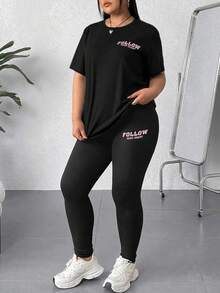 SHEIN EZwear Black Plus Size 2 Pieces Set - Black - View 10