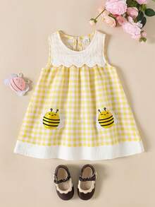Souflis Souflis Vestido de manga corta con cuello redondo y dobladillo bordado con pato de dibujos animados para bebés niñas, alegre y dulce - Amarillo - Ver 7