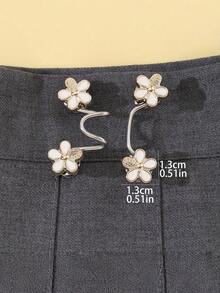 1 Set Adjustable Removable Fashion Decorative Anti Exposure White Floral Metal Women Waist Buttons Summer Casual Wear Gift Giving Secure Fit Button Accessories - multicolor - View 3