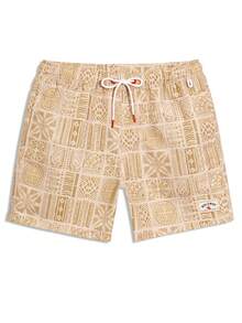 ZELFYO Men's All Over Print Slant Pocket Summer Beach Shorts - Khaki - View 5