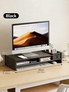 1PC Desktop Monitor Riser With Storage Grid Neck Protection Multi Compartment Partition Board Simple Office Style White Black Long Strip Shape With Three Pen Slots Lower Storage Space Sturdy Support Desktop Organizer For Home Office Daily Workplace Desk Organization - Multicolor - View 6