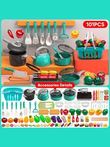 仿真厨房玩具套装，配有烹饪工具，非常适合男孩女孩角色扮演游戏 - 綠色 - 查看 4