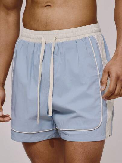 Musero 撞色拼接弹力抽绳腰带泳裤，春夏必备，适合度假、海滩、泳池边穿着