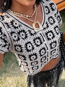 SHEIN EZwear Áo khoác cardigan nữ tay ngắn ren móc nhẹ, kiểu dáng thường ngày. - Nhiều màu - Xem 3