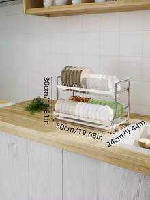 Rejilla de secado de acero inoxidable de gran capacidad de doble capa, rejilla de cocina multifuncional a prueba de óxido, ahorro de espacio en el mostrador, fácil de limpiar, accesorio de cocina - Plateado - Ver 3