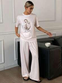 DAZY Bộ đồ ngủ nữ họa tiết chấm bi và mèo, thích hợp cho mùa hè. - Màu be - Xem 5