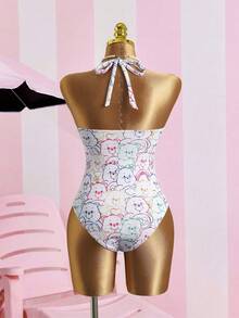 SHEIN X Care Bears 女士可爱小熊印花连体泳衣，适合夏季度假 - 彩色 - 查看 2
