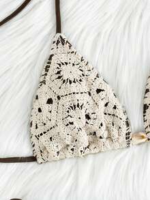 Swim SXY 性感女士挂脖三角比基尼上衣和系带比基尼下装套装，夏季沙滩装 - 彩色 - 查看 6