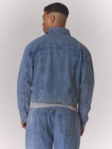 Musero Oversized Boxy Pin Stripe Button Through Denim Jacket Autumn Winter Only Streetwear - Light Wash - View 4