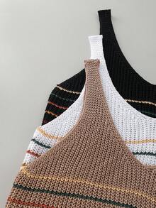 SHEIN Franclia Áo dệt kim kẻ sọc không tay dành cho nữ - Nhiều màu - Xem 3