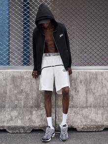 EVRINFINITE 2 piezas Shorts holgados para hombre con cordón en la cintura e impresión de letras - Blanco - Ver 3