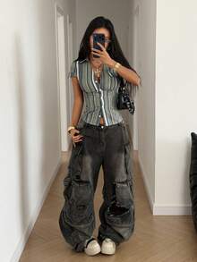 StreetHx Camisa ajustada de mujer a rayas verdes - Verde - Ver 5