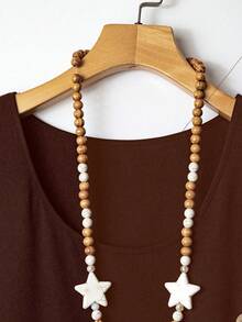 Linhara Plus Size Women's Minimalist Dual-Color Button Detail Ruffle Hem Blouse, Ladies' Summer Top - Brown - View 6