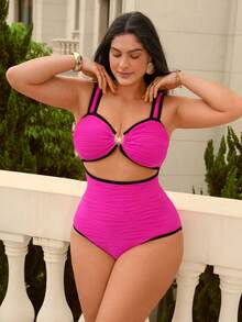 Swim Chiccia Maillot de bain une pièce grande taille avec bordure contrastée et détails ajourés - Multicolore - Voir 5