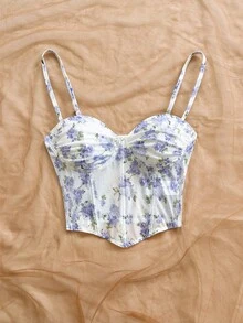 Camiseta de malla con estampado floral vintage romántico para mujer, adecuada para vacaciones, citas, té de la tarde, festivales de música, estilo bohemio - Púrpura malva - Ver 2