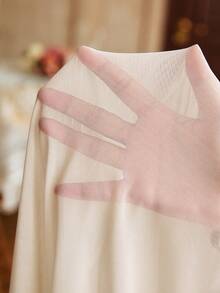 三件套：法式浪漫优雅网纱荷叶边外套+网纱吊带背心+长裤睡衣套装（女士款） - 白色 - 查看 7