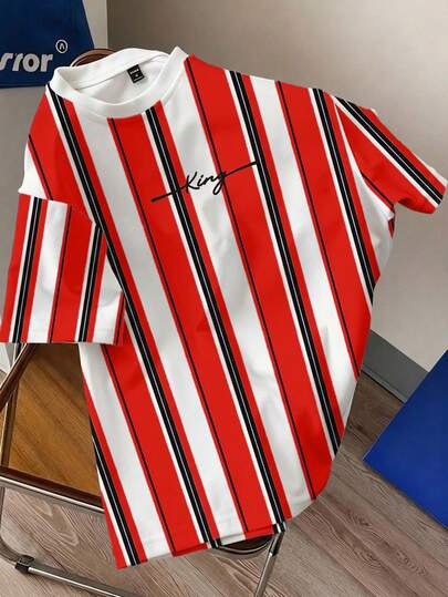 Manfinity Joysei Men's Casual Colorblock Striped Short Sleeve T-Shirt, Summer