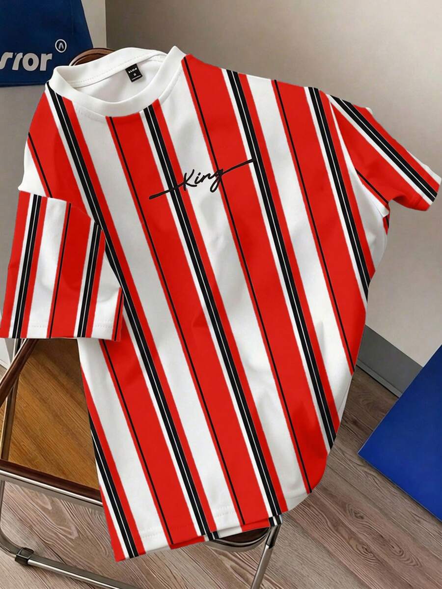 Manfinity Joysei Men's Casual Colorblock Striped Short Sleeve T-Shirt, Summer - Red - View 1