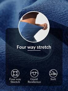 SHEIN Essnce Damen Lässig Vielseitig Alltagskleidung Hoch-Stretch Denim Hose Reise Marineblau Sommer, Große Frauen - Dunkle Waschung - Übersicht 7