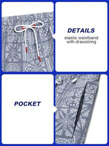 ZELFYO Men's Geometric Print Casual Beach Shorts - Grey - View 7