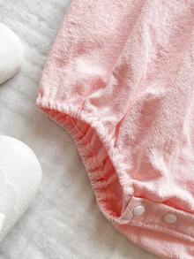 Vintaside Kids 女婴杏色连体衣，适合春夏穿着，领口饰有樱桃刺绣，甜美简约风格，穿着舒适，适合休闲外出、居家休闲和轻松聚会。 - 粉色 - 查看 4