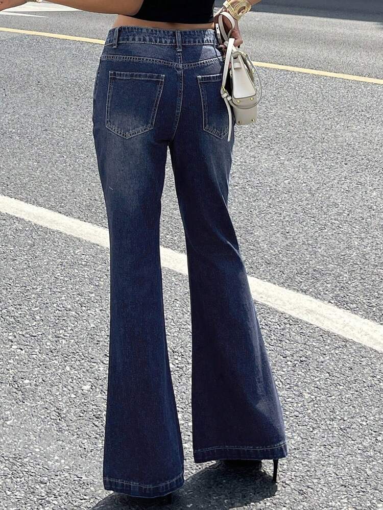 Women's Cotton Washed Casual Flare Jeans
