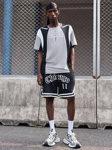 EVRINFINITE 宽松男士字母图案撞色带抽绳腰短裤 - 黑色 - 查看 3