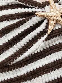 SHEIN Brown And White Polka Dot Starfish Halter Neck Camisole,Short Ruched Fitted Detachable Bow Crop Top For Tween Girl, Boho Breezy Classy Summer Beach - Brown - View 5