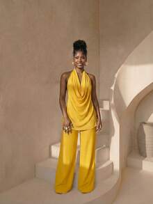 BamGleam Áo kiểu nữ màu vàng cổ xếp ly thiết kế mới, thích hợp cho mùa xuân, ngày lễ tình nhân, năm mới, phong cách nhiệt đới năng động, phù hợp cho du lịch, mặc hàng ngày, đi học, dự tiệc và tụ họp. - Màu vàng - View 8