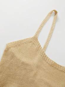 Swim Chiccia New Elegant Knitted Spaghetti Strap Summer Dress, Women's Summer Midi Dress, Fitted Slimming Soft Breeze Sleeveless Bodycon Long Dress, Elegant Party & Beach Outfit - Yellow - View 5