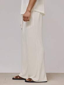 Musero Long Baggy Lightweight Elasticated Drawstring Waistband Textured Pants Spring Summer Essentials Holiday - Apricot - View 3