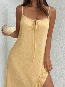 DAZY Women's Casual Ditsy Floral Ruffled Hem Slip Dress For Summer Pajama - Yellow - View 4