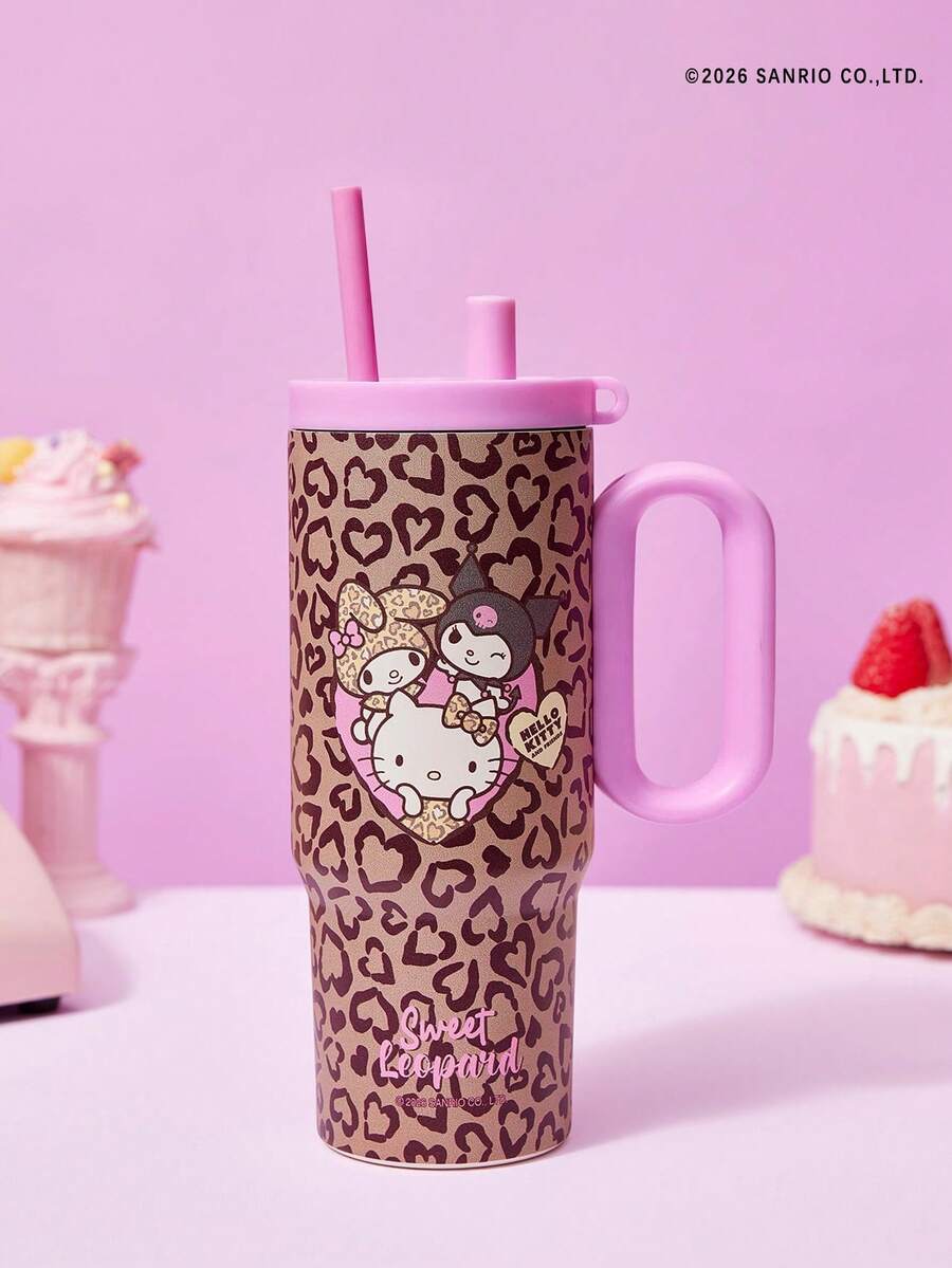 HELLO KITTY AND FRIENDS | Joivida 24盎司不锈钢保温水瓶/咖啡杯，带把手和吸管，防漏，保温（可保持饮品冷热） - 棕色 - 查看 1