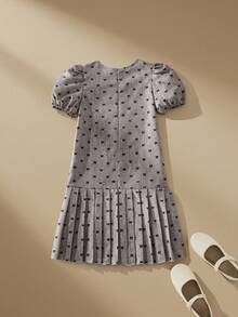 SHEIN Đầm kiểu Pháp thanh lịch dành cho bé gái, eo thon, tay phồng, in hình bướm, thích hợp để dự tiệc và mặc mùa hè. - Xám - Xem 4