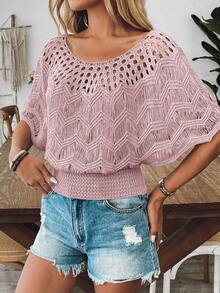 EMERY ROSE New European And American Style Casual Slim Fit Knitted Pullover Sweater, Fashion Knit Top - Pink - View 4