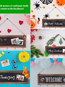 1Set Vintage Rustic Wood Hanging Photo Display Wall Decor Multi Picture Frames Collage Decoration For Home Living Room Bedroom Office Wall Art Photo Clips Gift - black - View 3