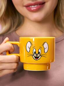TOM & JERRY X SHEIN 1 chiếc cốc in hình hoạt hình, dung tích 375ml, có thể xếp chồng lên nhau, chịu được nhiệt và lạnh, có thể dùng trong lò vi sóng và máy rửa chén, thích hợp đựng nước, sữa, nước ép, cà phê. - Màu vàng - Xem 8