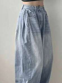 DAZY Quần jeans nữ ống loe dáng suông, chất liệu denim mài, thích hợp cho mùa hè. - Rửa nhẹ - Xem 4