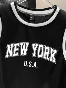 Manfinity Joysei Áo thun nam không tay in chữ lưới đan lưới, mùa hè - màu đen - Xem 2