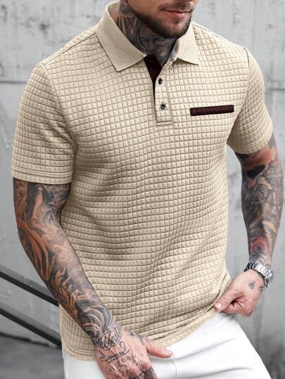 Manfinity CasualCool 男士夏季休闲短袖半开襟格子 Polo 衫